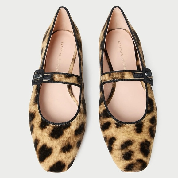 New Loeffler Randall Ginger Leopard Velvet Mary Jane Leopard Print Velvet 8.5B
